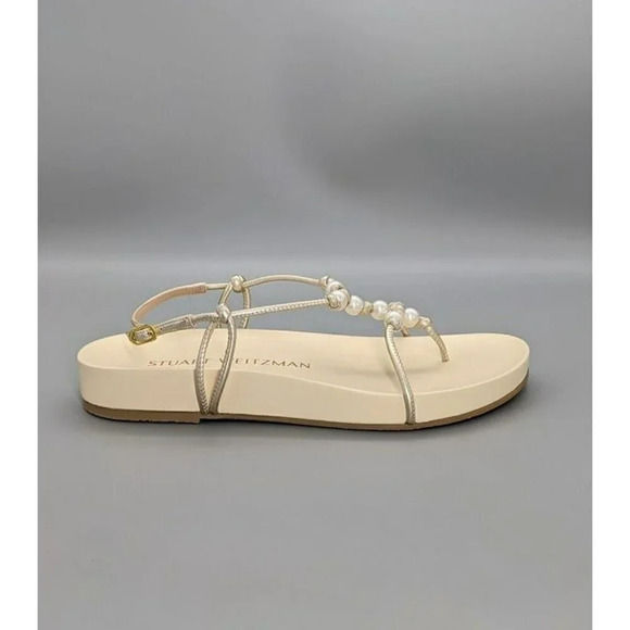 NIB STUART WEITZMAN Pearl Knot Metallic Leather Flat Sandals Size 7 B MSRP $395 - Picture 4 of 8